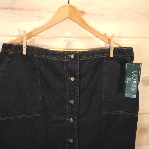 Lauren Ralph Lauren Jean Co. Women’s 18W Denim Skirt Black Button-up NWT Vintage - Picture 2 of 11